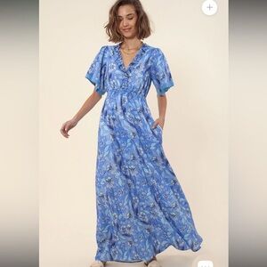NWT HALE BOB cotton linen rhona maxi dress in periwinkle size Small